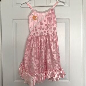 Pink Floral Butterfly Detail Dress Girl Size 10 Spaghetti Strap